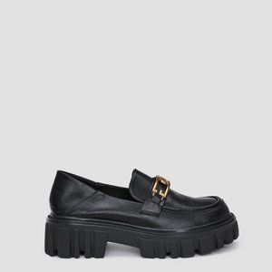 Lattelier Vegan Leather Lug Sole Loafers with Chain